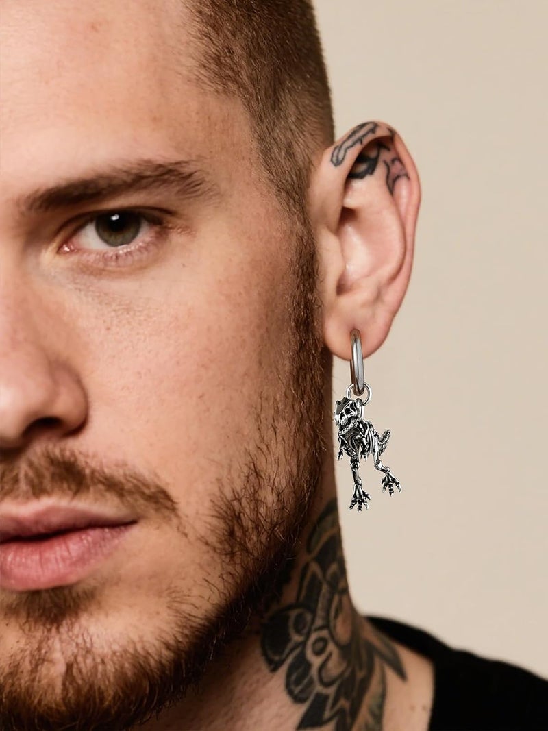 U7 Dragon Earrings Stainless Steel/18K Gold/Black/S925 Sterling Silver Hoop Earrings for Men Women, Personalized Punk Rock Huggie Earrings, Hypoallergenic - Image 2